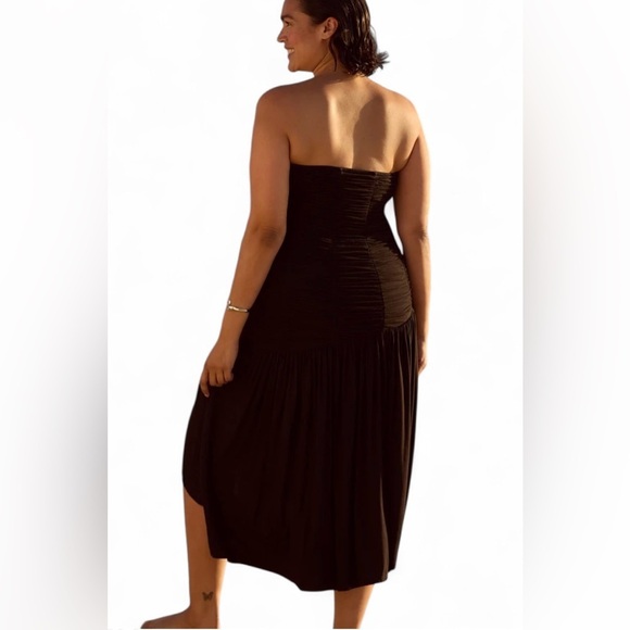 Anthropologie Celandine Strapless Ruched Asymmetrical Hem Midi Dress Plus Size​ - Picture 7 of 12